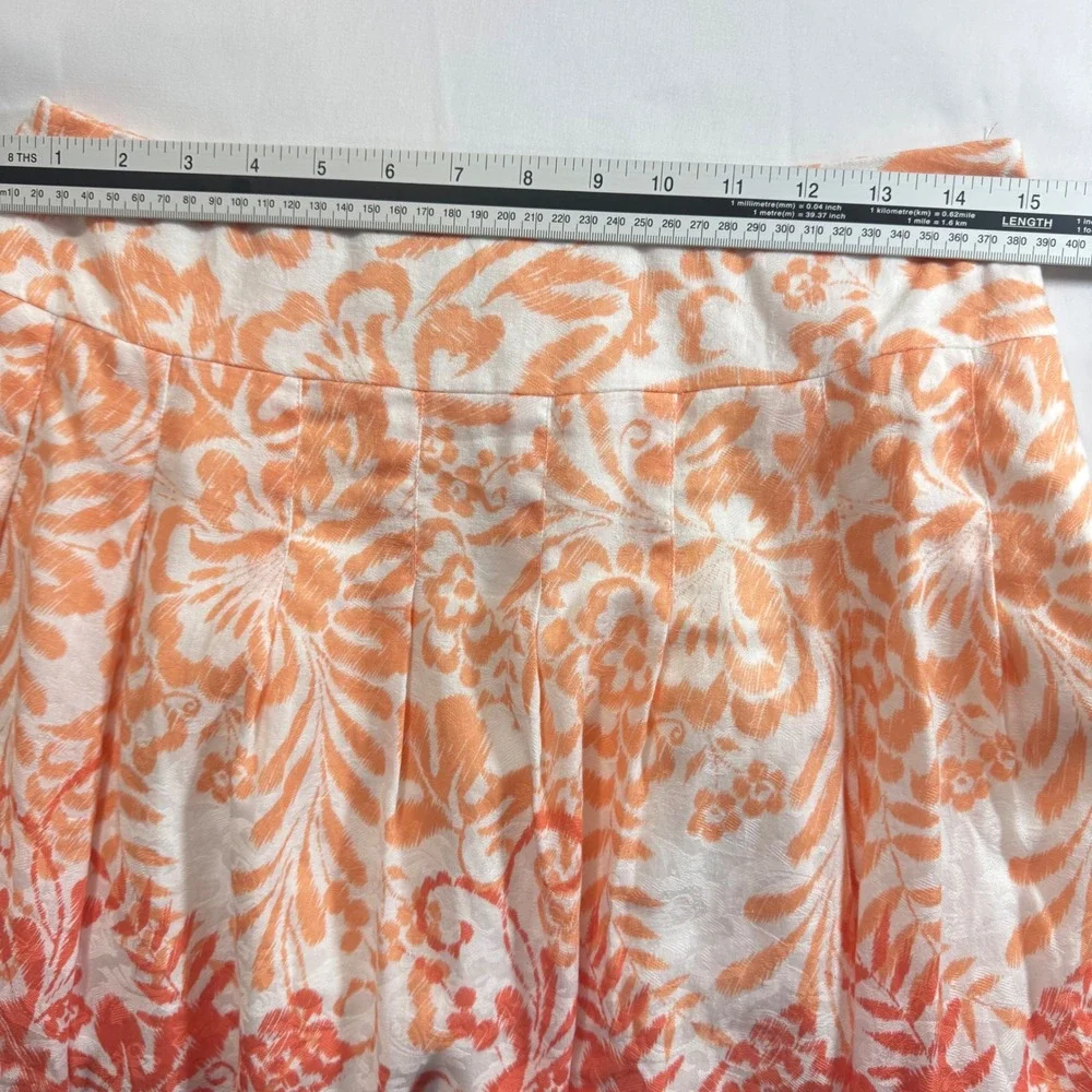 Coldwater Creek Floral boho Pleated Midi Skirt A-Line‎ Orange Brown Women Size S